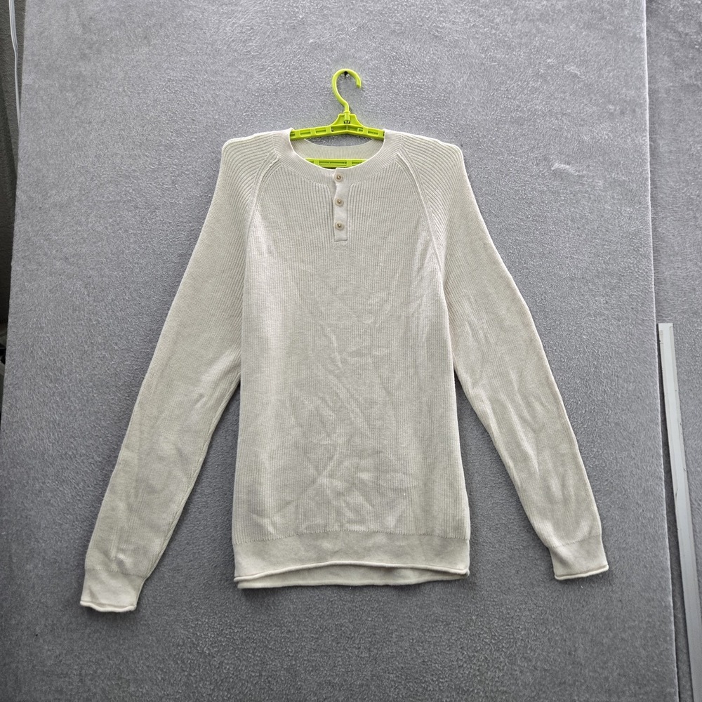 Lucky Brand Men Sweater L Beige Cotton Nylon Henley Cloud Soft Knit Pullover